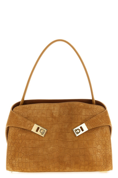hug soft (m) crocodile-print suede shoulder bag