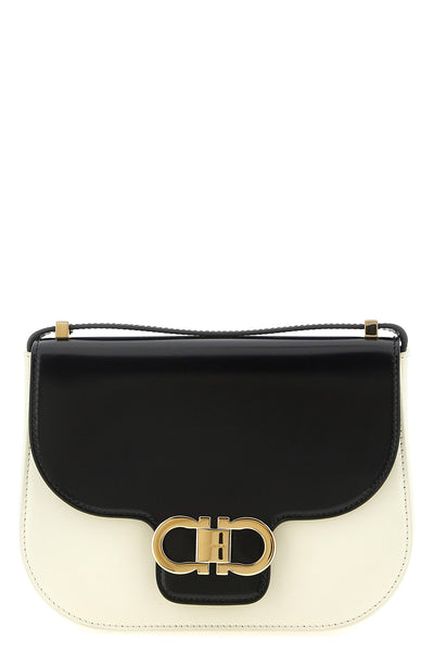 the ferragamo north-south double gancini (xs) crossbody bag defines a rigorous