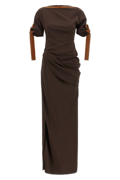 the ferragamo long dress defines a silhouette that has slipped through a sartori