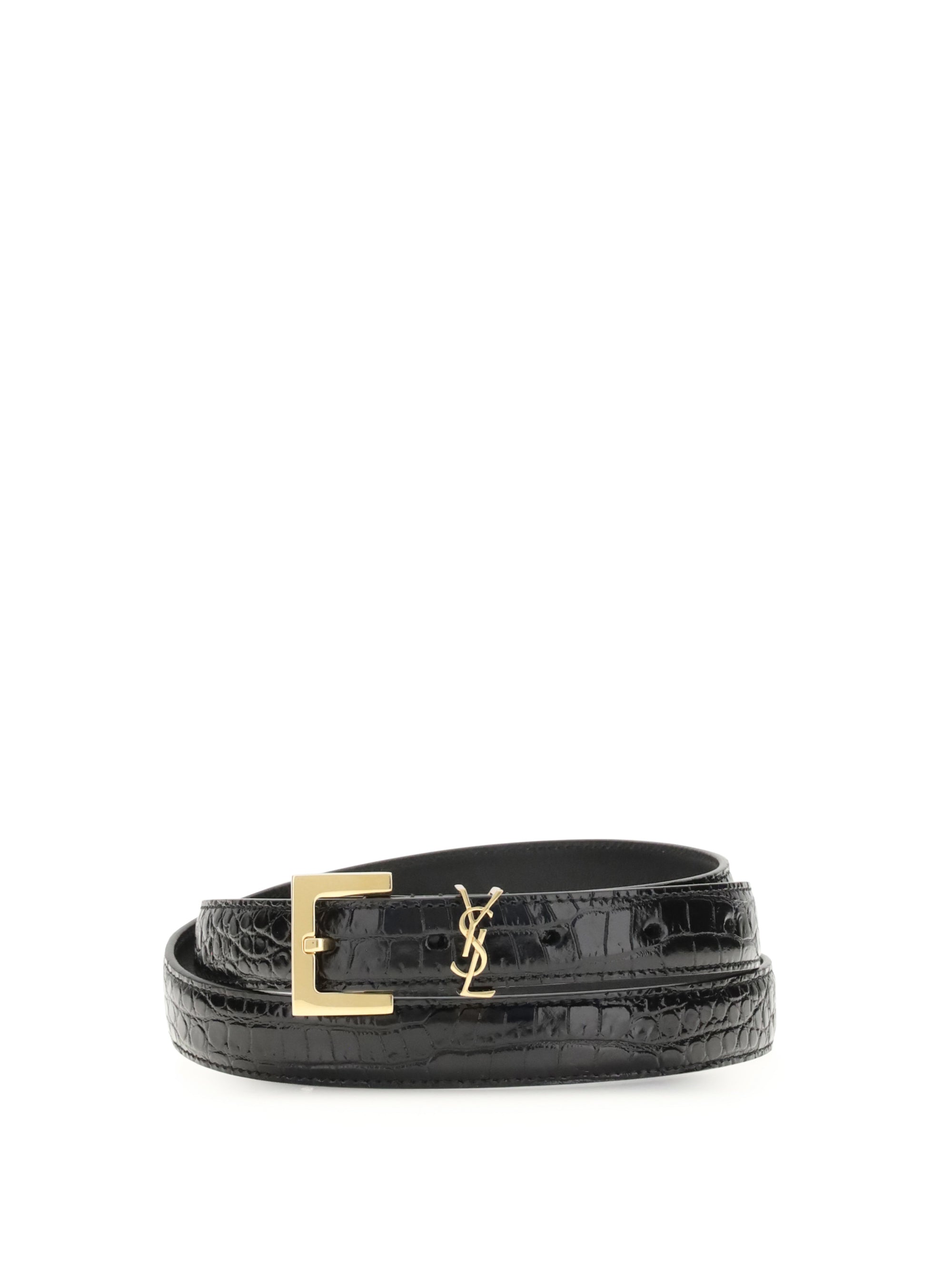 SAINT LAURENT 75 crocodile-effect cassandre belt