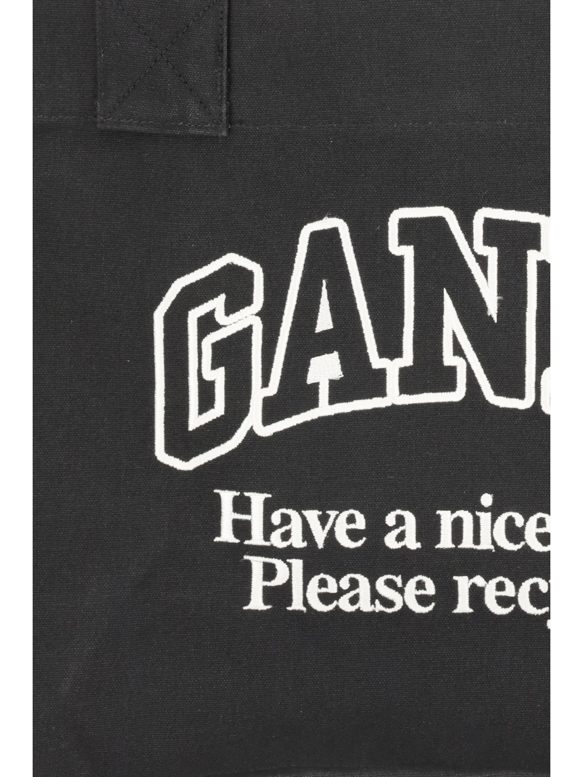 GANNI OS logo canvas tote bag