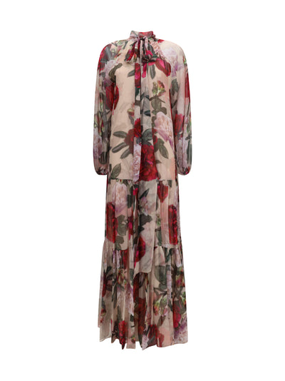 long silk dress with scarf detail