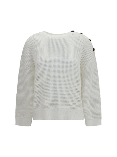 openwork sweater with shoulder buttons