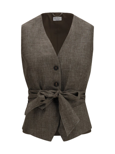 belted linen vest