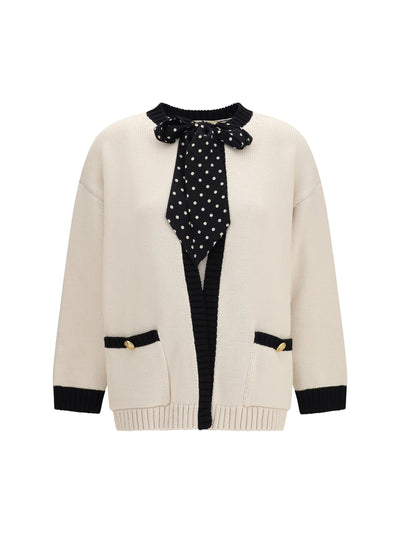 open polka-dot bow cardigan
