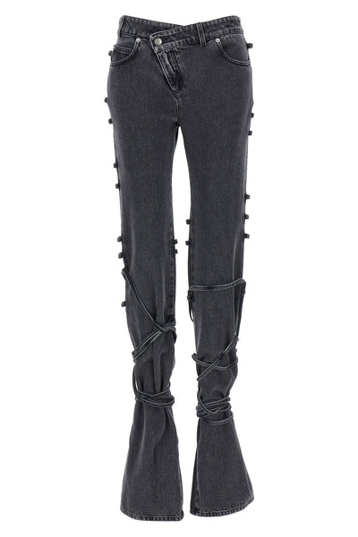 jeans in black cotton denim délavé