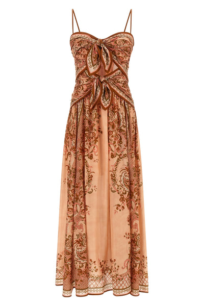 aster off-the-shoulder habotai midi dress in paisley print silk