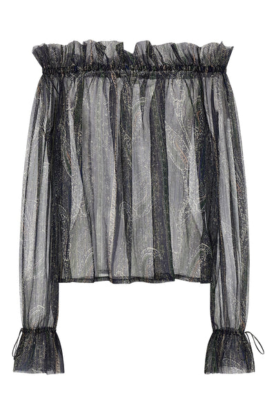 paisley motif silk crépon blouse in lurex