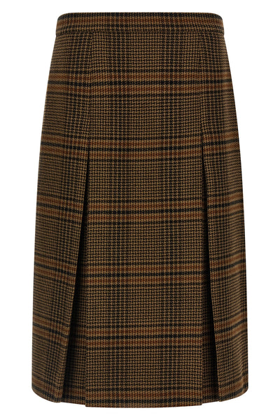 prince of wales wool and cashmere midi skirt