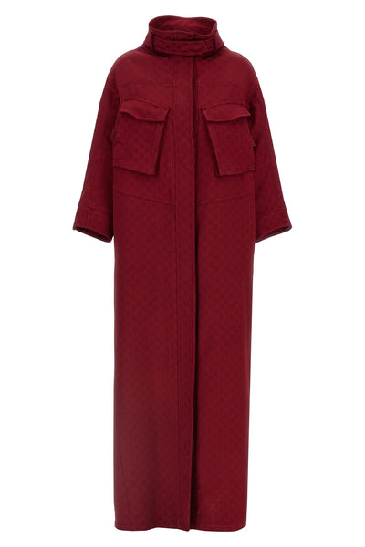 long coat in gg jacquard gucci rosso ancora fabric