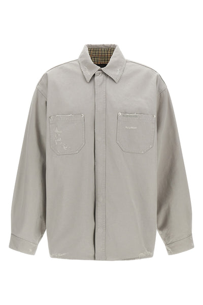 workwear overshirt in heavy used-effect cotton canvas