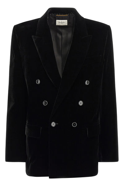double-breasted viscose velvet and cupro blazer