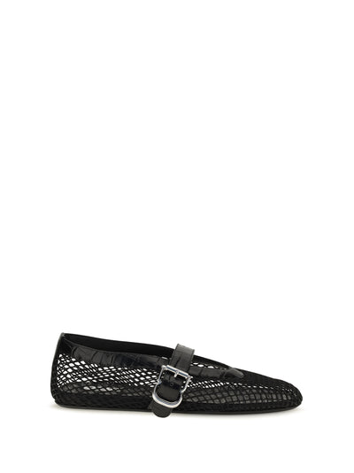 mesh and crocodile-print leather ballerinas