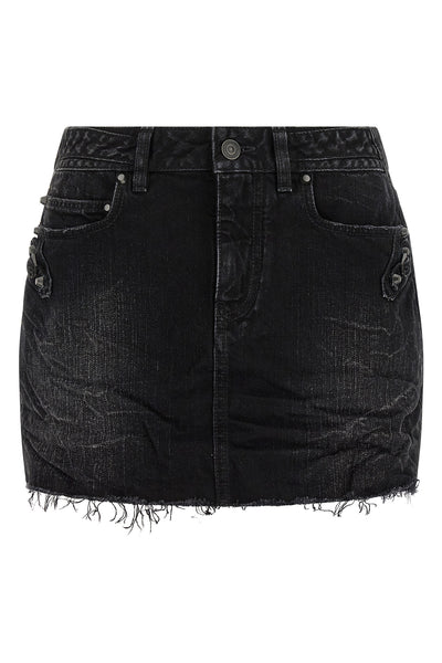 city miniskirt in used-effect stonewashed cotton denim