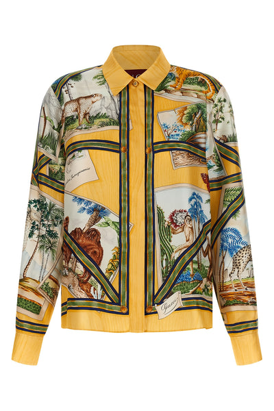 printed silk twill shirt depicting a landscape