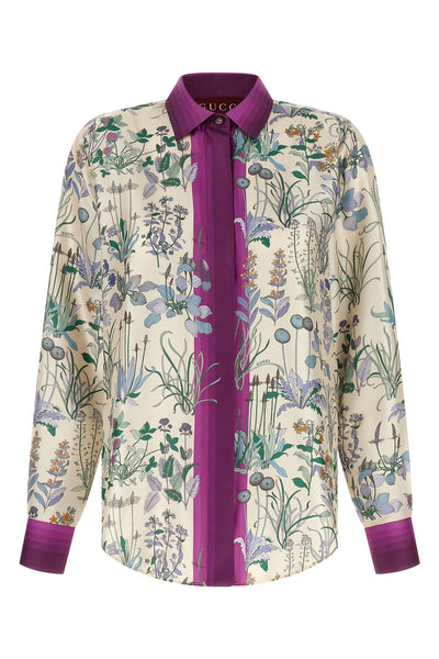 all-over floral print silk twill shirt