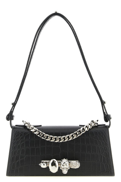 jewelled mini shoulder bag in crocodile-effect embossed print calf leather