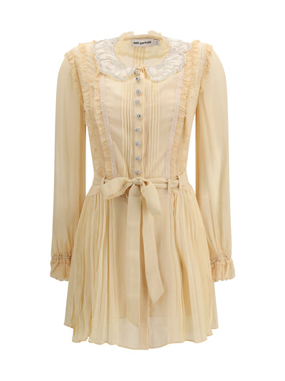 pleated georgette mini dress