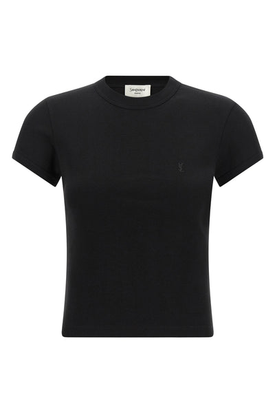 the saint laurent short-sleeved t-shirt establishes a base of minimalist luxury