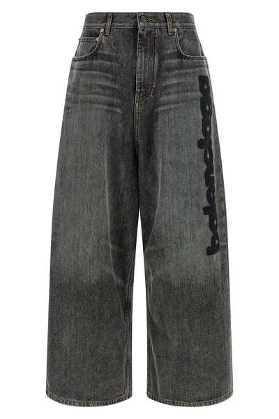 low crotch baggy used-effect stone washed cotton denim jeans