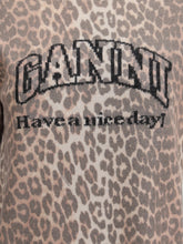 GANNI L leopard print short sleeve sweater