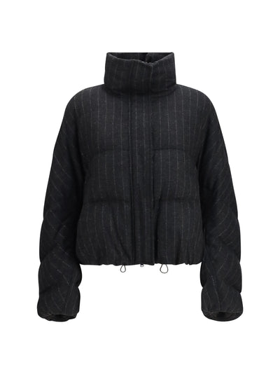 cropped pinstripe wool puffer jacket