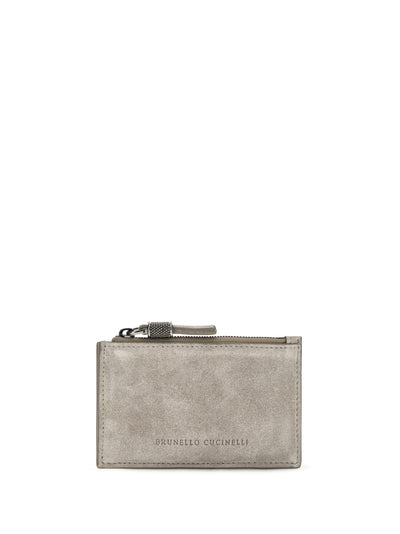 suede card holder with shiny zipper pull