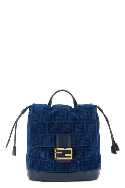 ff flocked cotton denim backpack and tone-on-tone smooth calf leather