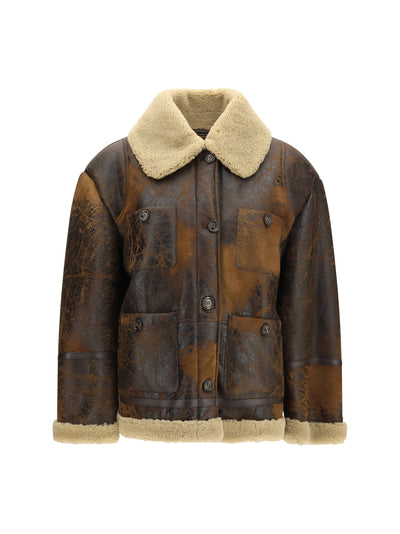 oversized leather jacket with shearling collar