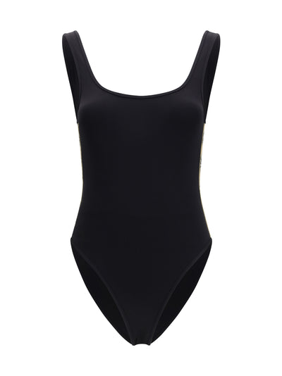 one-piece swimsuit with check trim