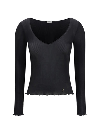 cassandre v neck ribbed silk top