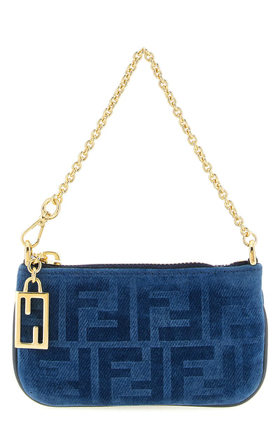 ff flocked cotton denim mini pouch
