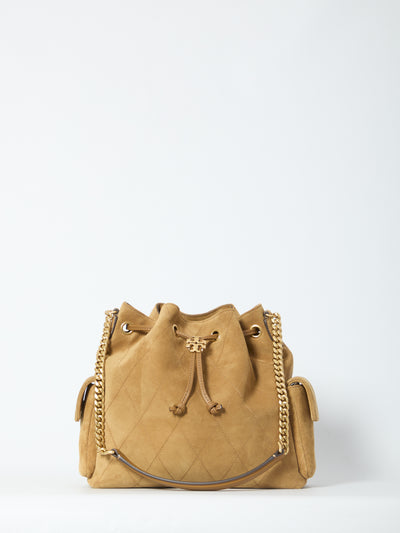 charlie quilted suede drawstring bag