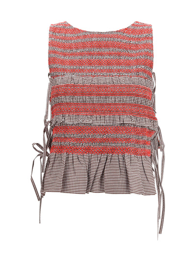 elastic printed top with ruching and side ties