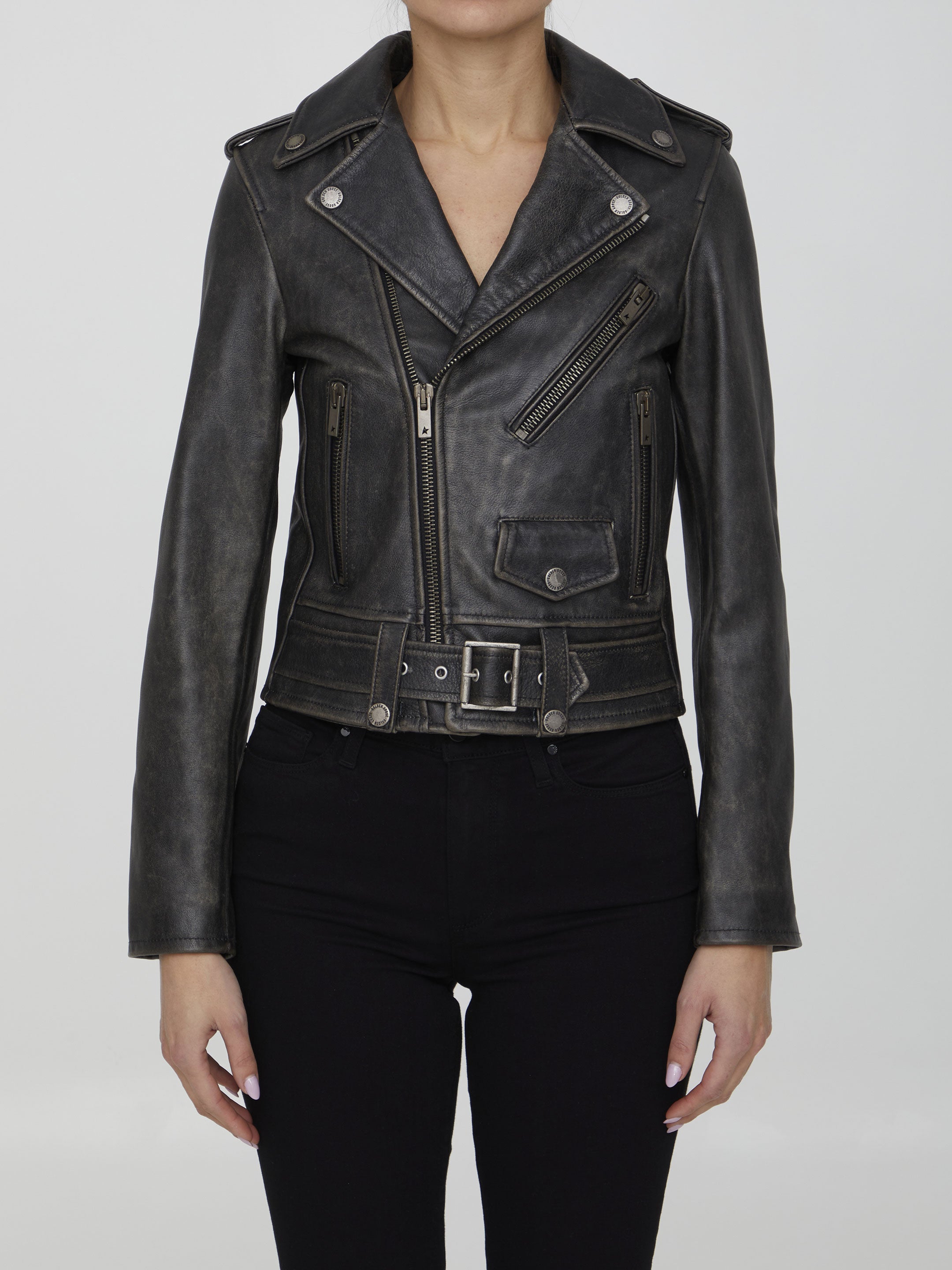 GOLDEN GOOSE 40 black leather jacket