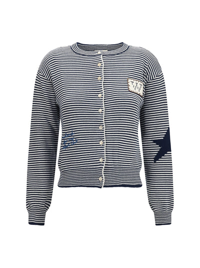 cotton knit cardigan with intarsia