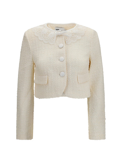 bouclé jacket with lace collar