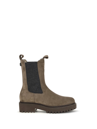 suede ankle boots with knit insert and precious loop detail
