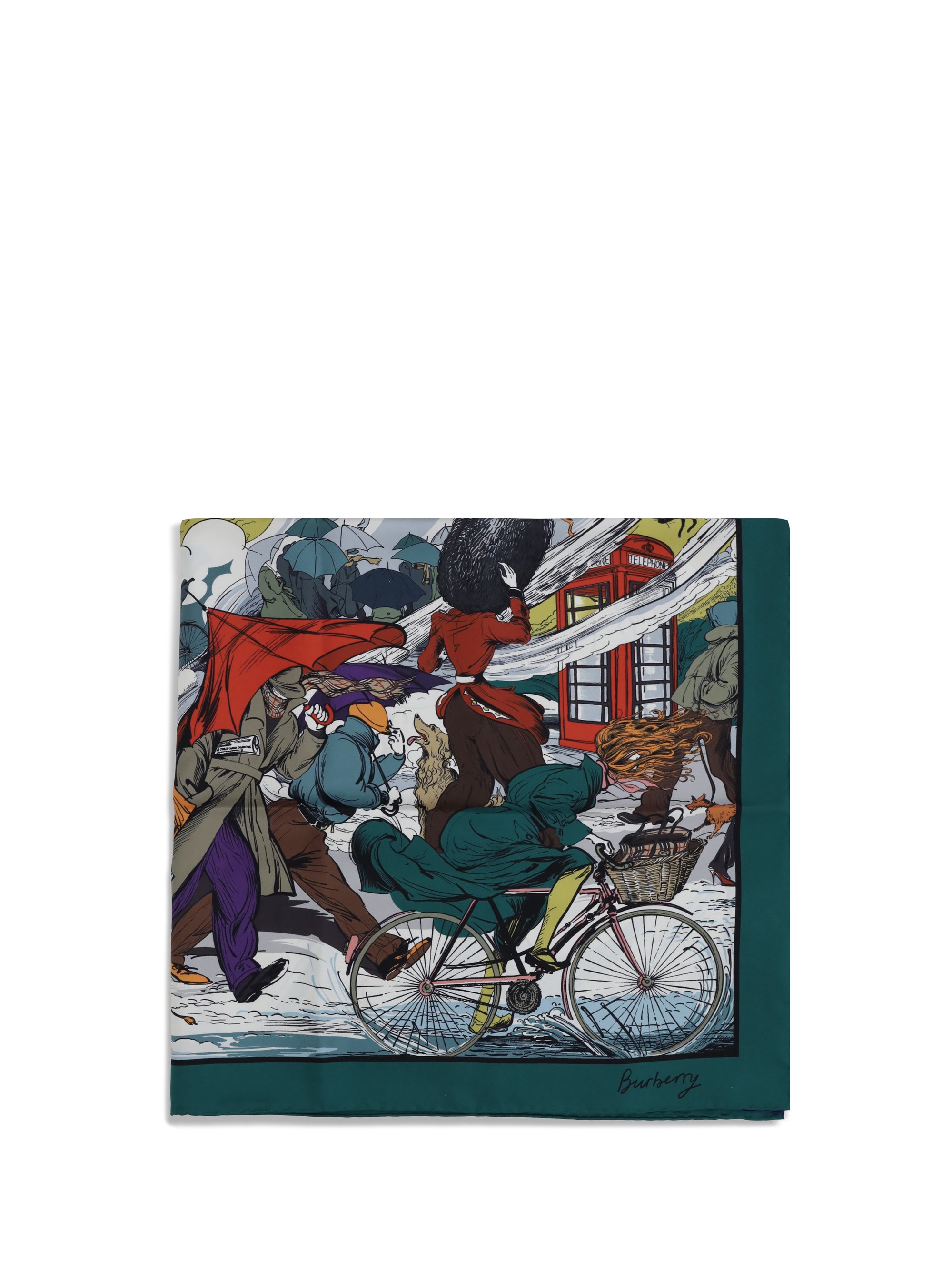 BURBERRY OS raining cats and dogs silk scarf