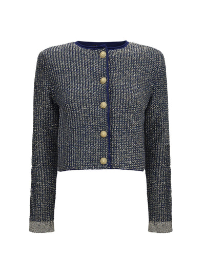 quilted sequin cardigan with decorative buttons