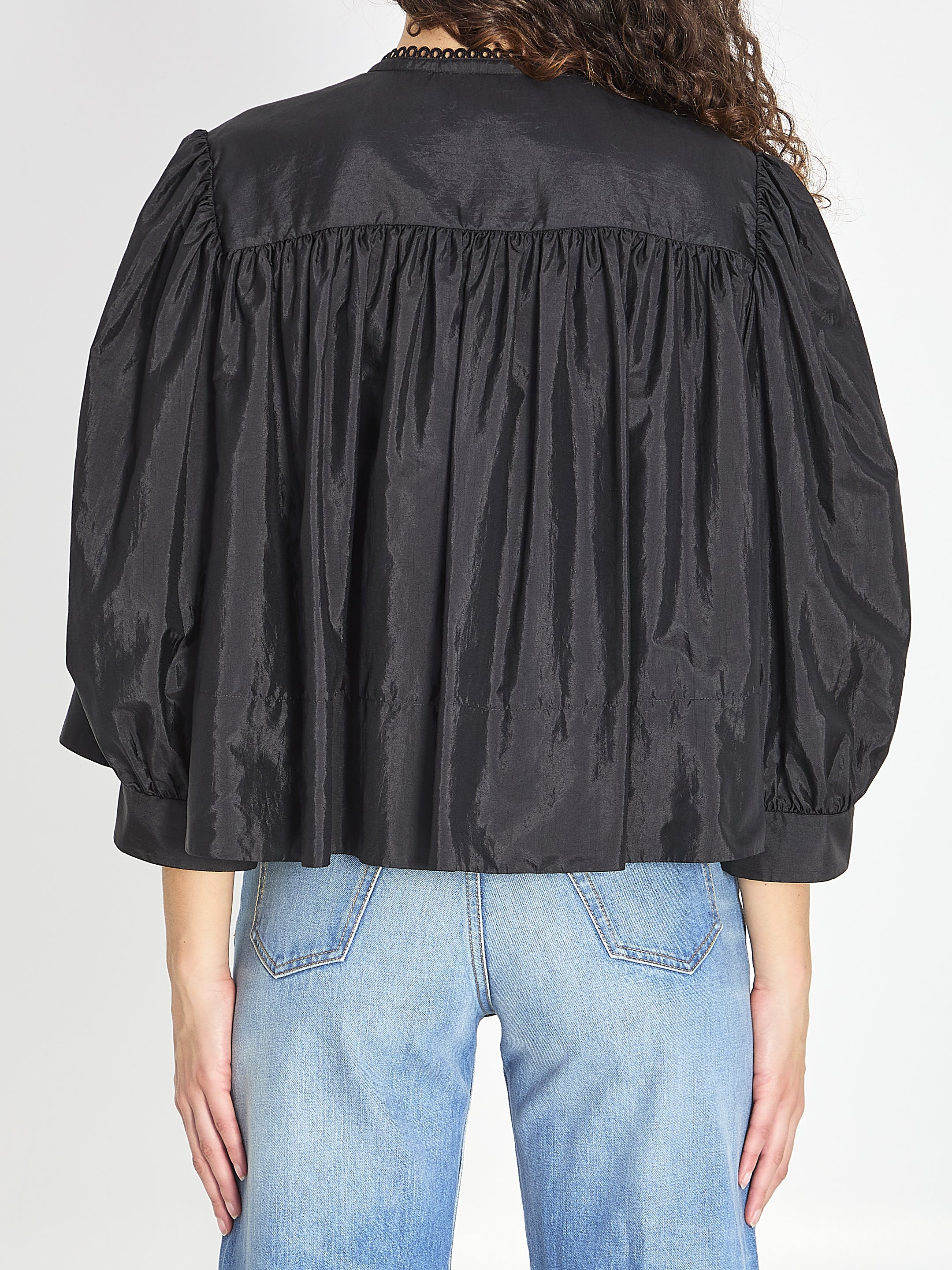 CHLOE 40 gathered ruffle top in technical taffeta
