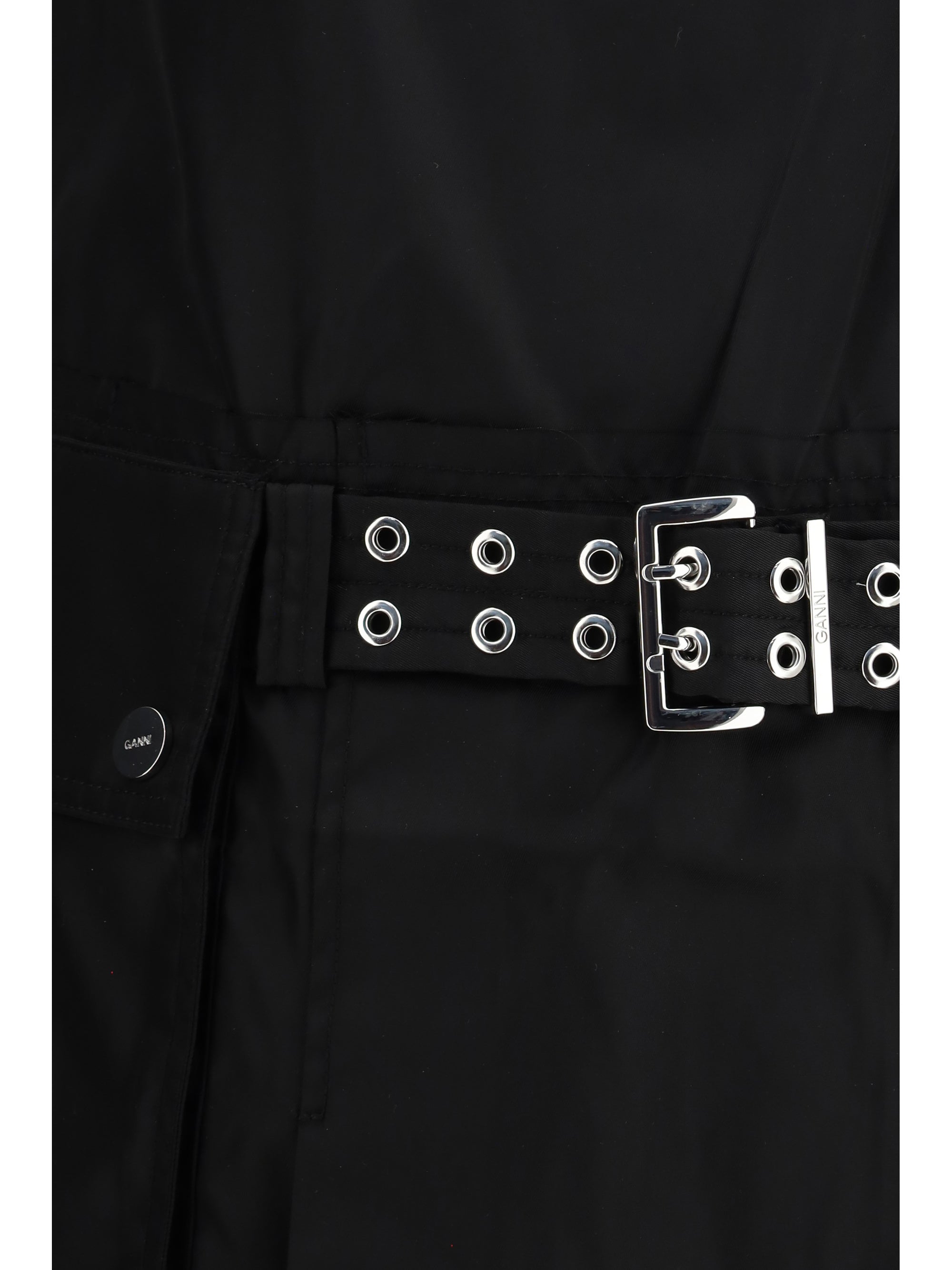 GANNI 36 duchesse nylon belted mini dress
