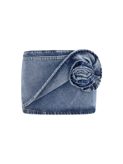 twisted floral denim mini skirt
