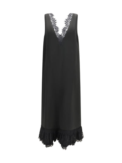 lace-trimmed satin long dress