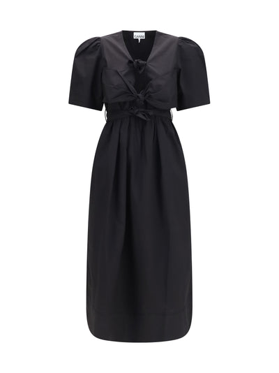 midi dress with bows and puff shoulders