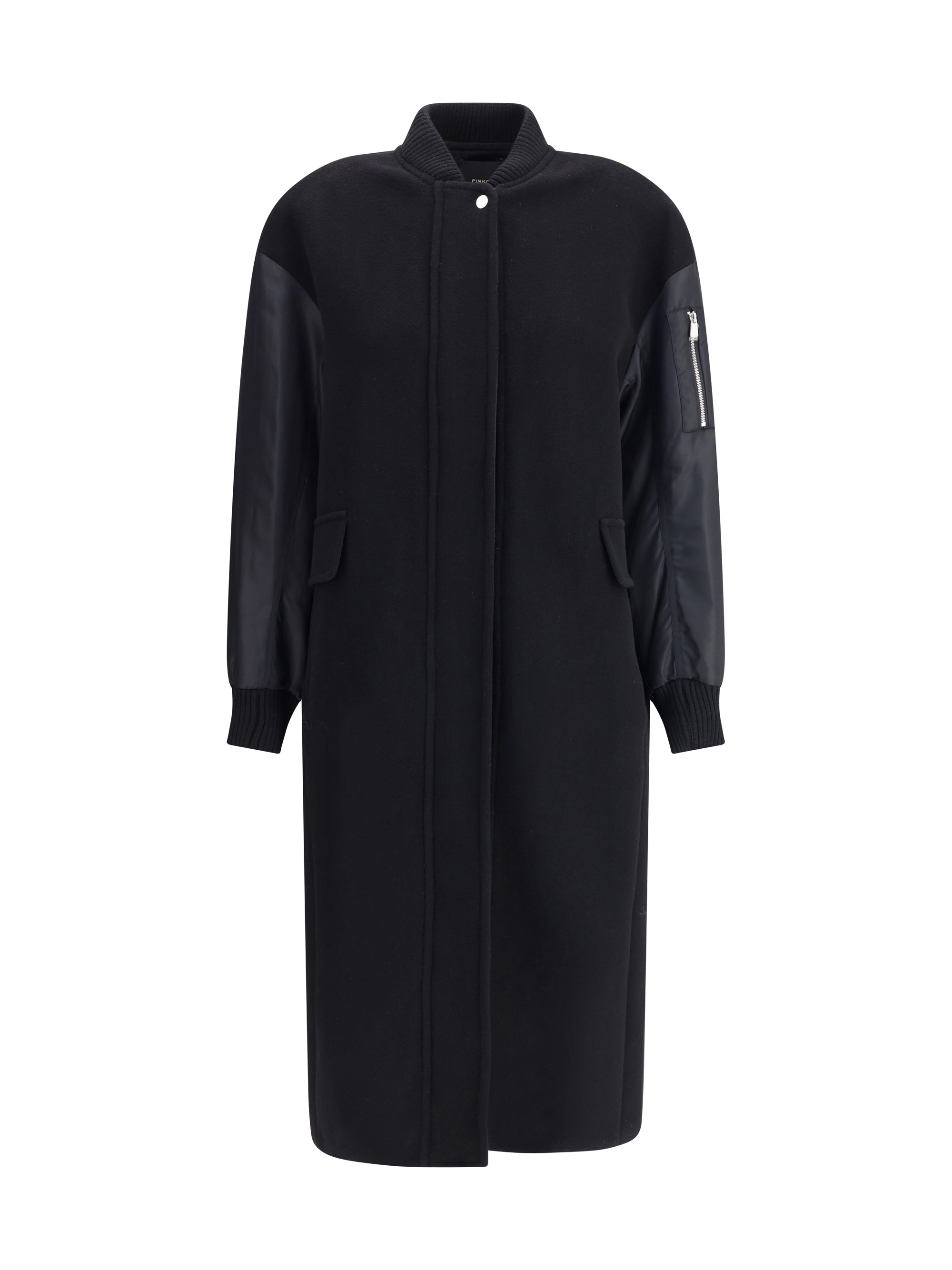 PINKO M long coat in wool-blend cloth and technical satin