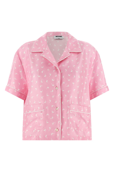 all-over goose print silk twill shirt
