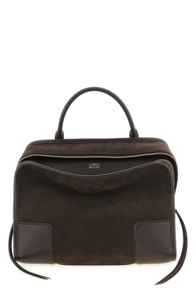 large amazona 180 handbag in suede and tone-on-tone smooth leather