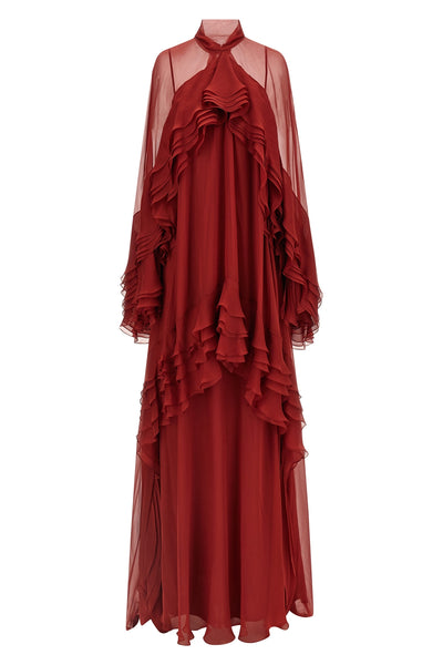 the long alberta ferretti dress in pure silk chiffon stands out for a fluid silh