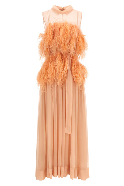the long alberta ferretti dress in pure silk stands out for its fluid and impalp